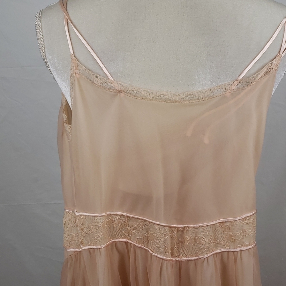 Gotham Gold Stripe Nightgown Vintage size 32 bust XS Beige Semi Sheer Glamorous - Picture 6 of 16